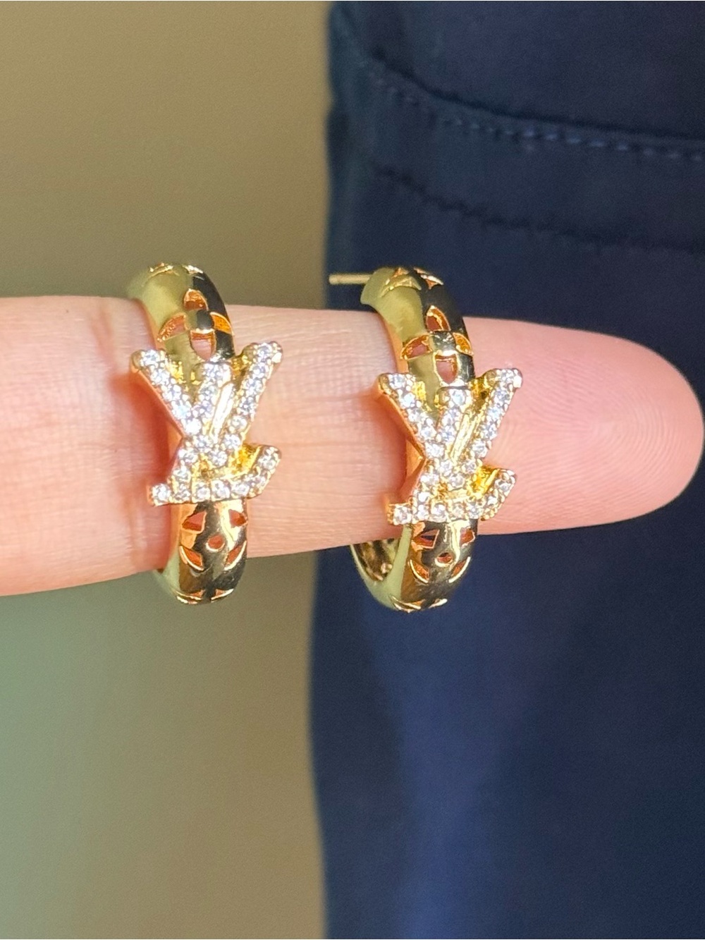 Gold Crystal Logo Hoop Earrings - Designer Style